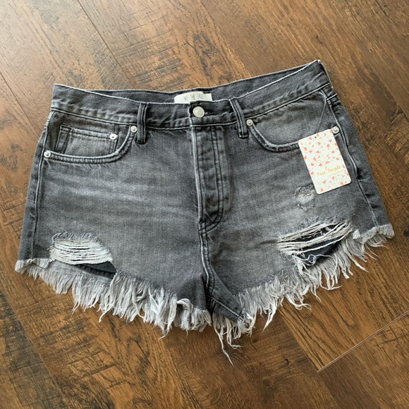 Free People Grey Denim Cutoffs - Picture 1 of 8